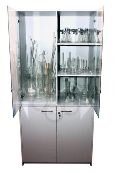 closet with a glass laboratory equipment