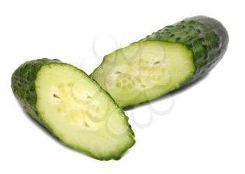 cut green cucumber isolated on white background