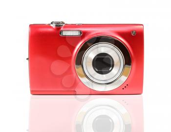 red digital camera isolated on white background