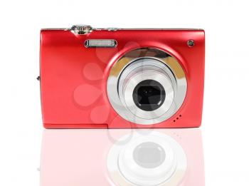 red digital camera isolated on white background