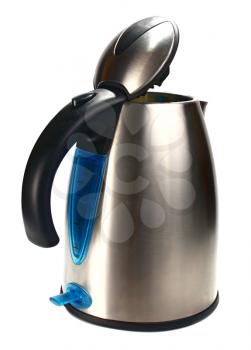 electric kettle with an open lid isolated on white background