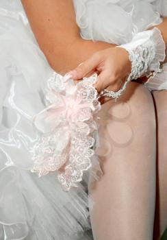 pink garter of bride 
