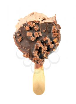bitten ice cream with chocolate a stick isolated on white background