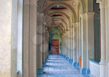 long corridors with columns and door
