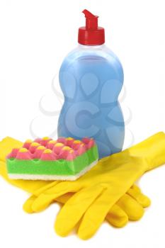 objects for washing and cleaning up on a kitchen