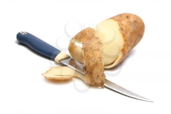 potato and knife isolated on white background