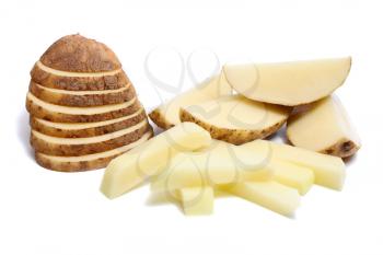 raw cut potato  isolated on white background