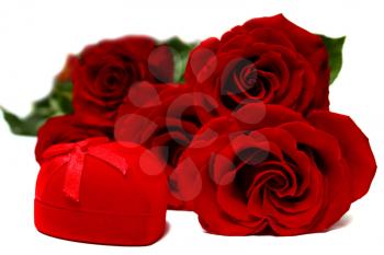 red box for gifts and rose isolated on white background