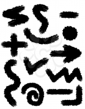 black abstract traces of brush strokes for design vector illustration isolated on white background