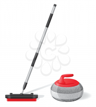 broom and stone for curling sport game vector illustration isolated on white background