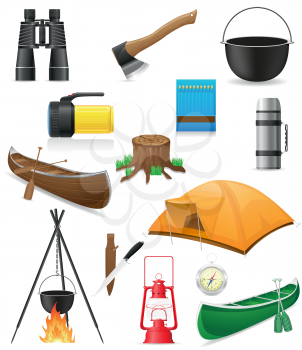 set icons items for outdoor recreation vector illustration isolated on white background