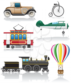 set icons old retro transport vector illustration isolated on white background
