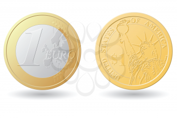 one euro and dollar coins vector illustration isolated on white background