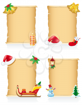 set vintage christmas blank scroll vector illustration isolated on white background