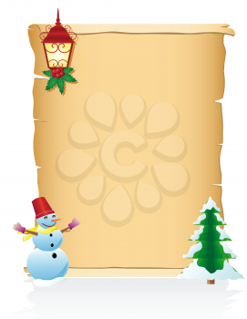 vintage christmas blank scroll vector illustration isolated on white background