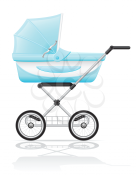babys perambulator blue vector illustration isolated on white background