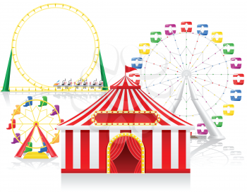 circus tent and attractions vector illustration isolated on background