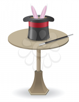 Royalty Free Clipart Image of a Tophat on a Table With Rabbit Ears Coming Out of It