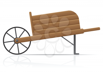 wooden old retro garden wheelbarrow vector illustration isolated on white background