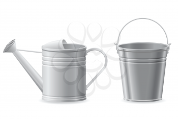 metal watering can and bucket vector illustration isolated on white background