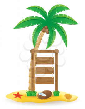 palm tree and wooden pointer board vector illustration isolated on white background