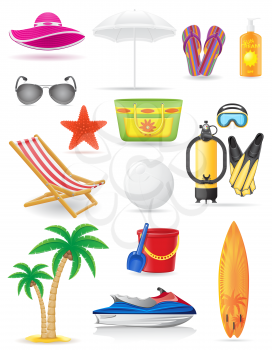 set of beach icons vector illustration isolated on white background