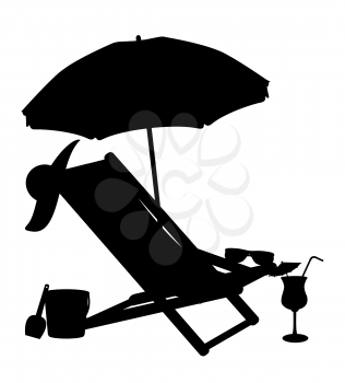 silhouette of beach chairs and umbrellas vector illustration isolated on white background