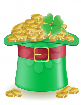 hat clover and coins St. Patrick`s day vector illustration isolated on white background