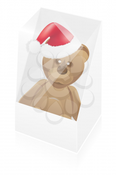 new year packing box with toy bear vector illustration isolated on white background