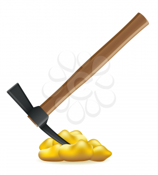 pickaxe with nuggets of gold vector illustration isolated on white background
