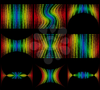 set abstract multicolored graphic equalizer vector illustration isolated on black background