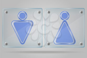transparent sign man and women toilets on the plate vector illustration isolated on gray background