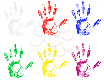 handprint of different colors vector illustration isolated on gray background