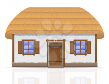 ancient farmhouse with a thatched roof vector illustration isolated on white background