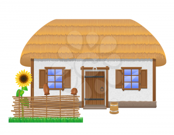 ancient farmhouse with a thatched roof vector illustration isolated on white background