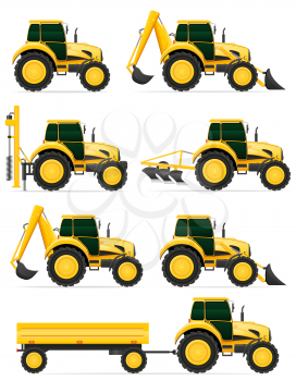 set icons yellow tractors vector illustration isolated on white background