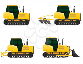 set icons yellow caterpillar tractors vector illustration isolated on white background