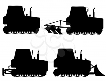 set icons caterpillar tractors black silhouette vector illustration isolated on white background