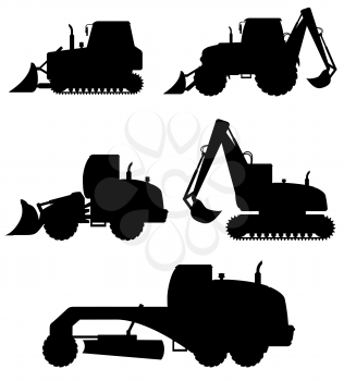 car equipment for construction work black silhouette vector illustration isolated on white background