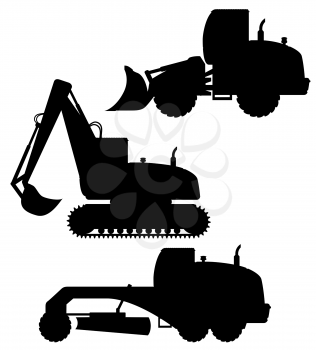 car equipment for road works black silhouette vector illustration isolated on white background