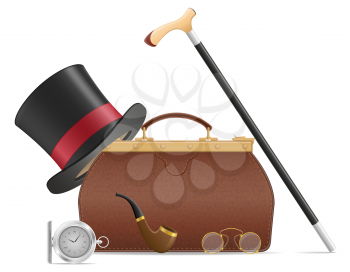old valise and retro mens accessories vector illustration isolated on white background