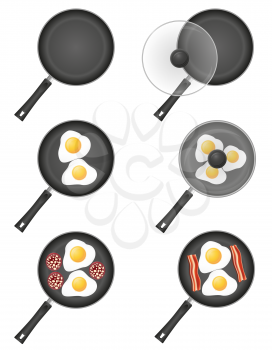 set icons fried eggs in a frying pan vector illustration isolated on white background