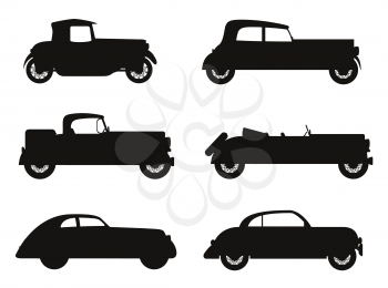 set icons old retro car black silhouette vector illustration isolated on white background