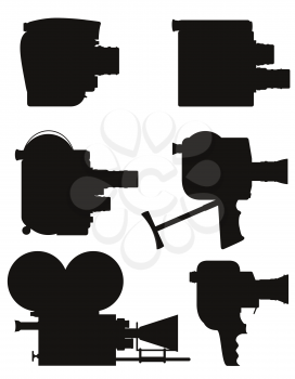 old retro vintage movie video camera black silhouette vector illustration isolated on white background