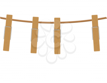 wooden clothespins on rope vector illustration isolated on white background
