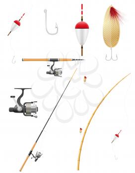 set icons fishing equipment vector illustration isolated on white background
