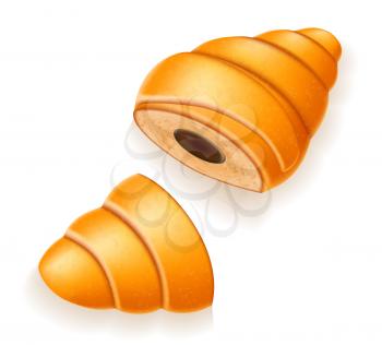 crispy croissant with the broken chocolate filling vector illustration isolated on white background