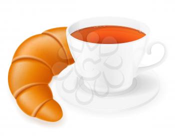 porcelain cup and croissant vector illustration isolated on white background