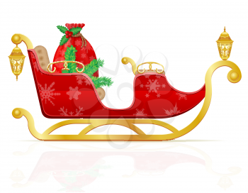 red christmas sleigh of santa claus with gifts vector illustration isolated on white background