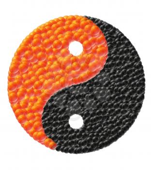 yin and yang made of caviar vector illustration isolated on white background